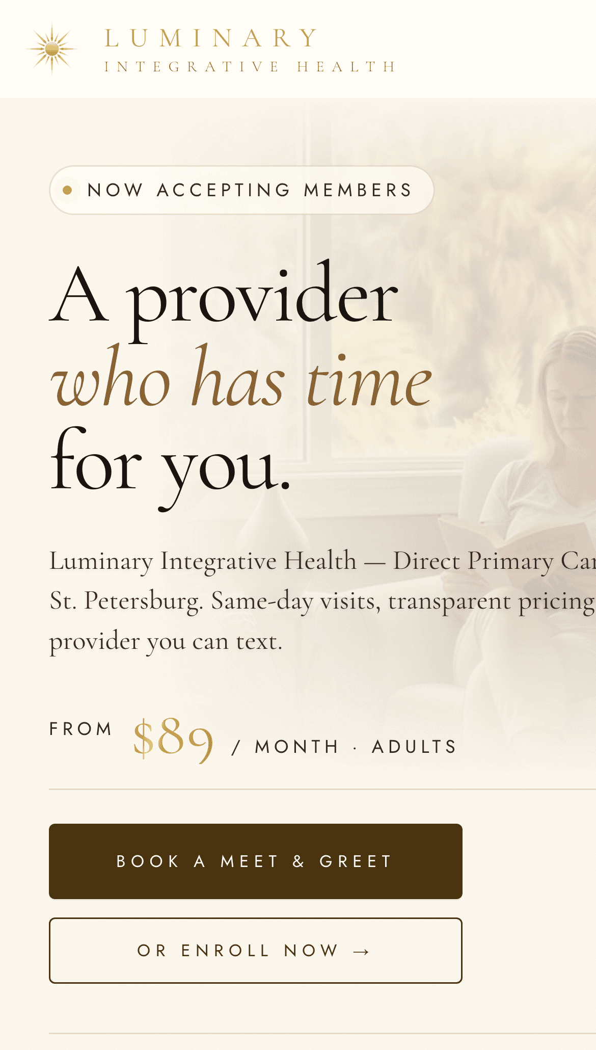 Luminary Integrative Health mobile website
